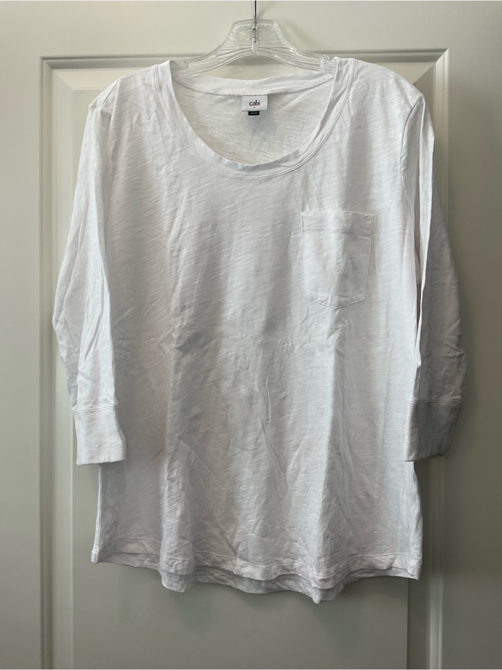 CAbi White 3/4 Sleeve Pocket Tee - Scoop Neck Relaxed Fit